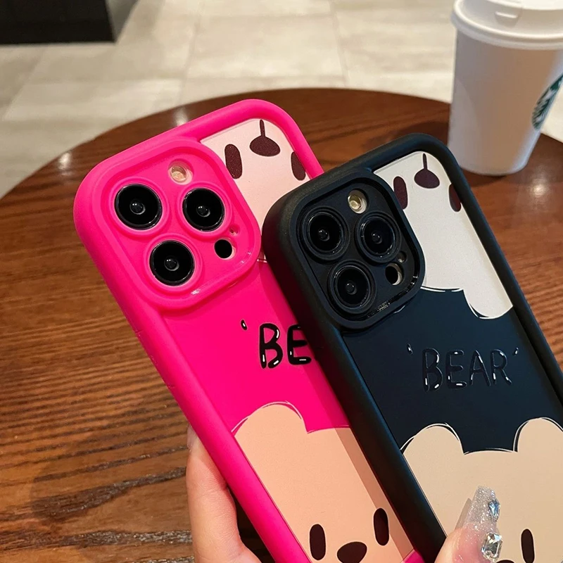 Cute Cartoon Bear Phone Case For iPhone 11 12 13 14 15 Pro MAX XR X XS 7 8 Plus SE 2 3 Shockproof Silicone Soft Matte Cover