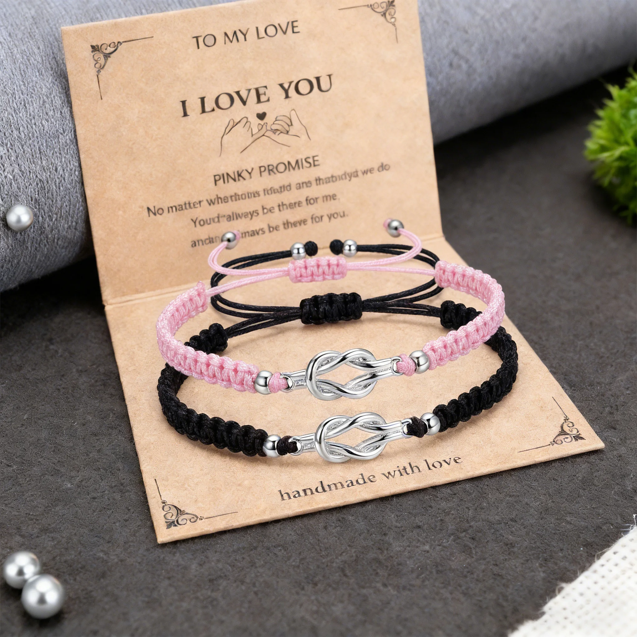 Infinity Knot Couple Bracelet Set For Women Men Black Pink Adjustable Braided Rope Wristband Love Fashion Jewelry Gift