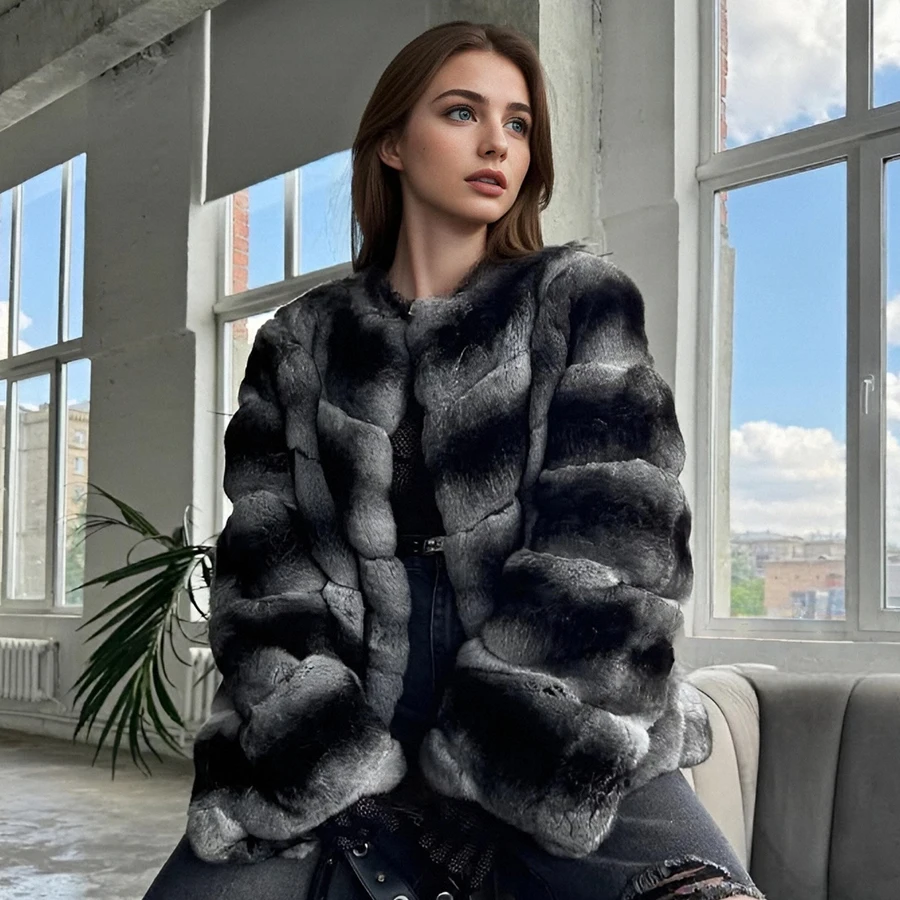 

Куртка из натурального меха шиншиллы без воротника, зимние куртки для женщин, короткие пальто из натурального меха кролика рекс, модные куртки из натурального меха