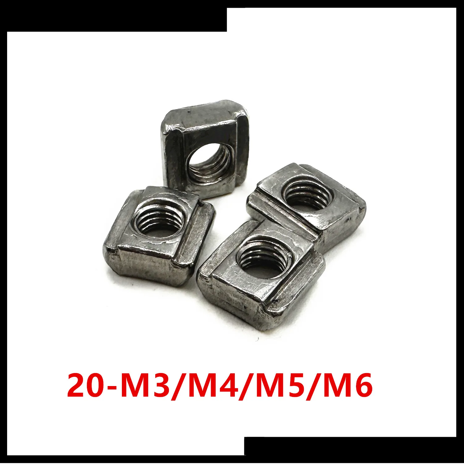 100pcs 20- M3 M4 M5 M6 304 Stainless Steel Block Square T Sliding Nuts Slot 6mm for 2020 Aluminum Profile Connector