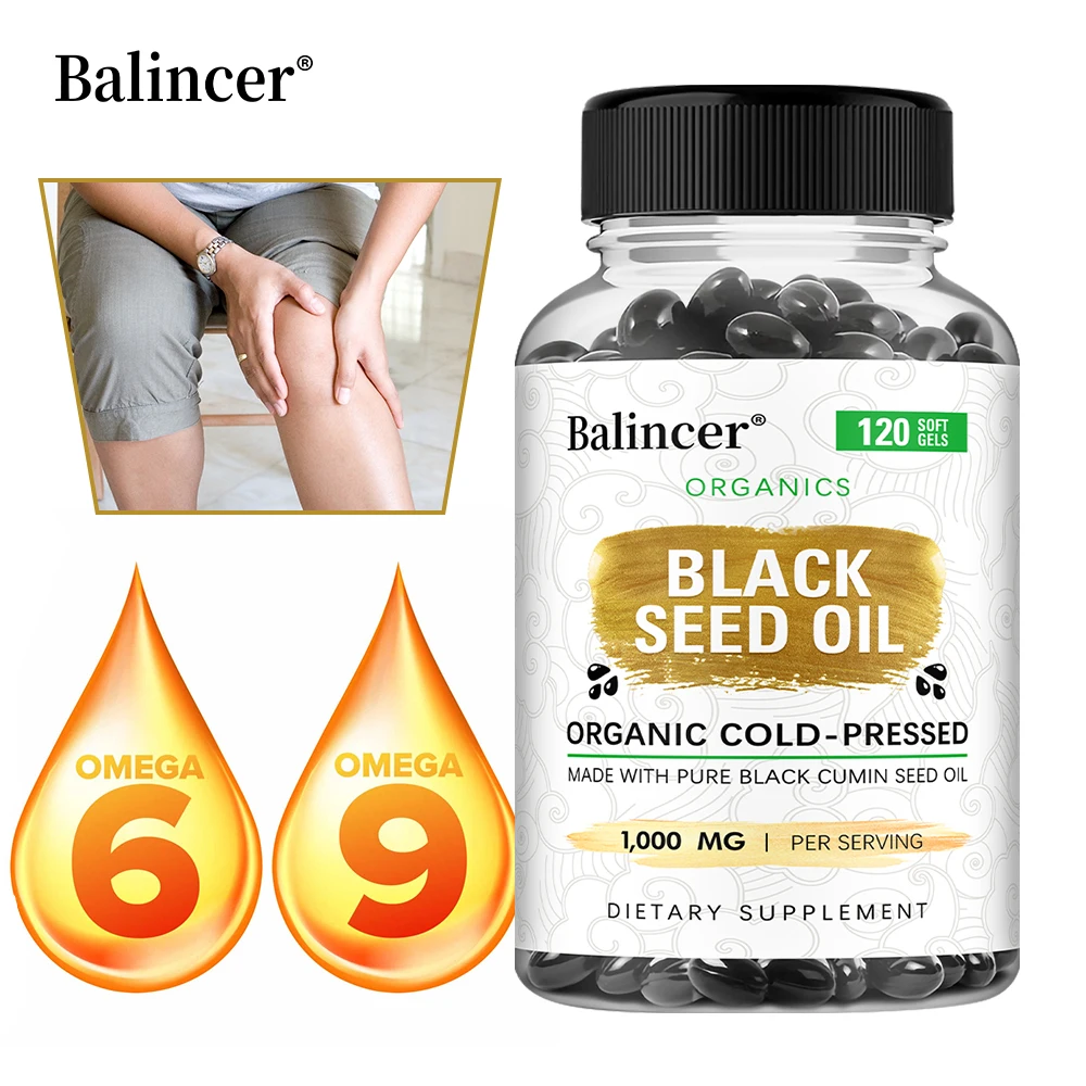 Aceite de Semillas Negras Orgánico 1000mg - 120 Cápsulas Blandas (Sin OMG) Nigella Sativa Prensada en Frío Premium con Omega 3, 6, 9
