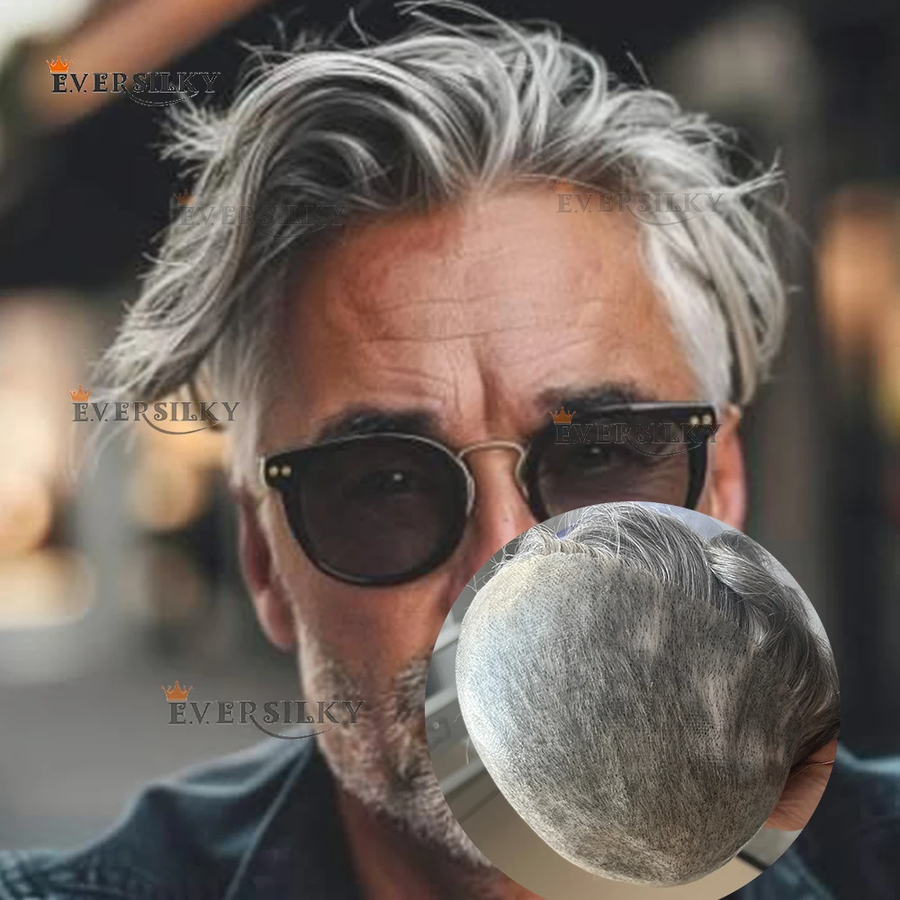 

White Grey 1B80 1B40 1B65 Human Hair Durable PU Poly Skin Toupee #4 Brown Men Scalloped Natural Hairline Man Prosthesi Hairpiece