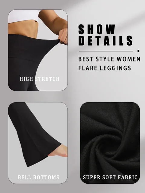 Women's Super Soft Flare Pants High Waisted Tummy Control Workout Yoga Leggings Bell Bottoms 3