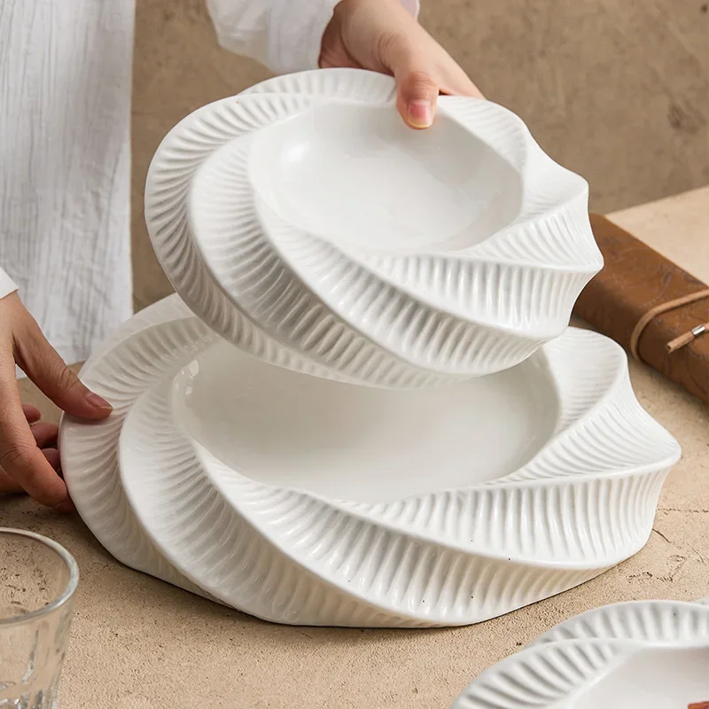 Threaded Flower Pattern Double Layer Plate Luxury Creative Hotel Specialty Tableware Commercial Placement Mood Ceramics Dishes G