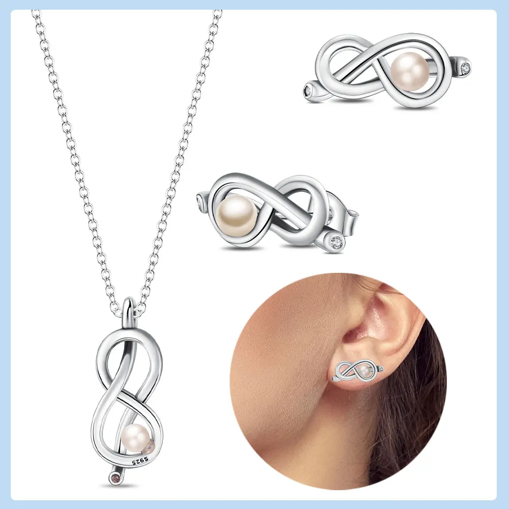 La collar de pendientes de amor infinito de perlas de plata 2025 925 es adecuada para regalos de joyería exquisitos DIY para novias