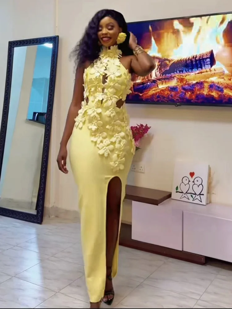 

Сексуальное ажурное декоративное вечернее платье с цветочным принтом, трансграничное модное платье на бретельках со средней талией для женщин