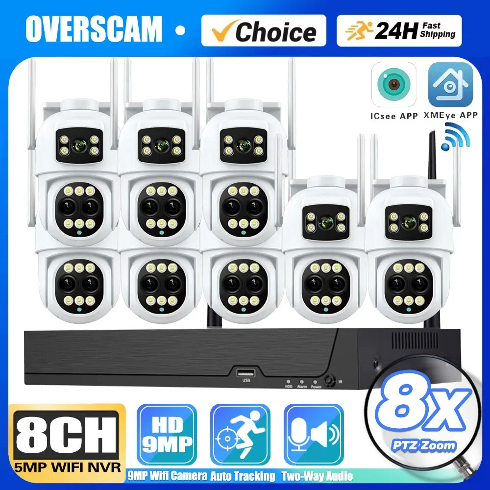 

Overscam Wireless CCTV System WiFi Camera Kit 9MP IP Camera With 8X PTZ Zoom Security Audio 8CH NVR Video Surveillance Set ICsee