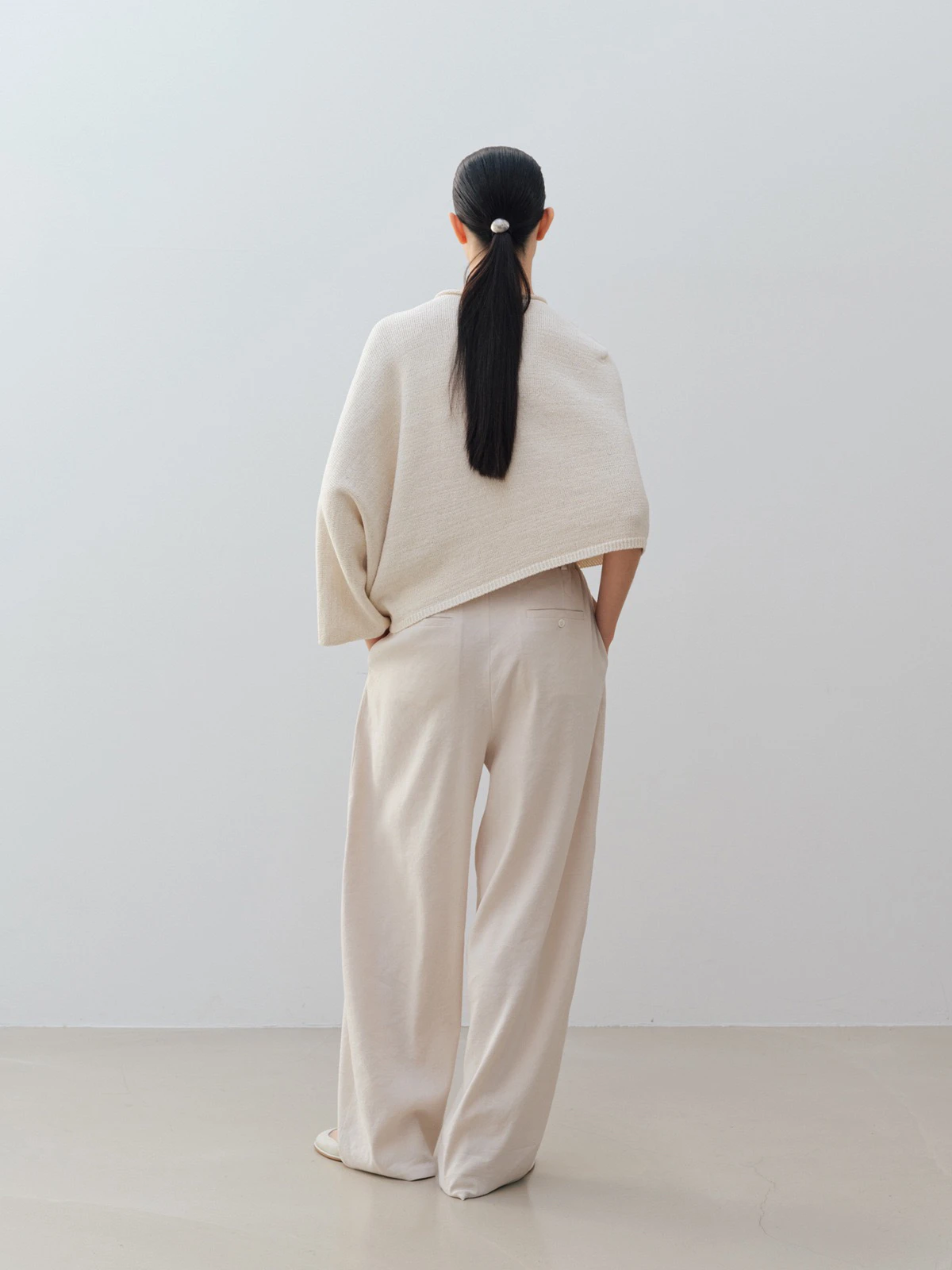 Ele round Ne غير متناظرة محبوك الكتان كيب TopMoiaSpring Commute SleLoose FitLong Sve Color #4