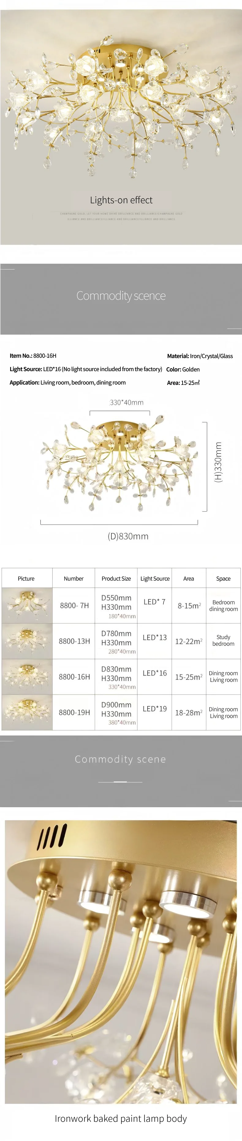 European Gold LED G9 Ceiling Light K9 Crystal