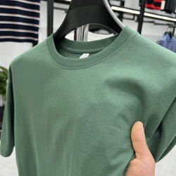 100% cotton men's round neck short sleeved T-shirt high-end fashion solid color casual comfortable breathable summer new top
