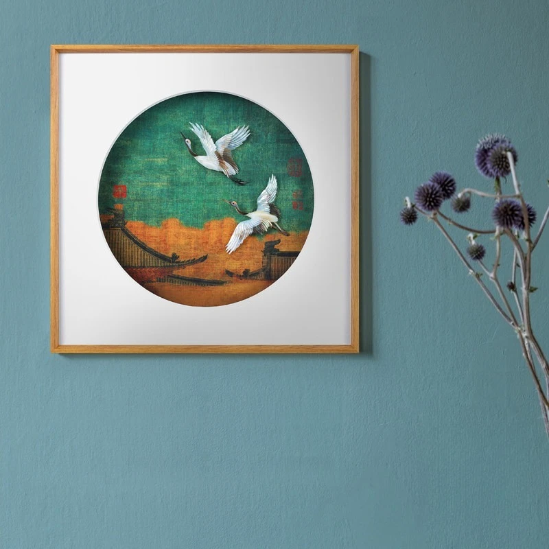 New Chinese Style Handmade Auspicious Crane Shell Carving Wall Art, Natural Shell Painting Entryway Study Room Decor Custom Gift