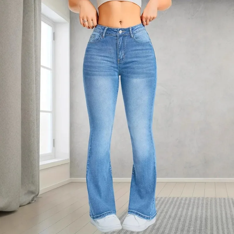 

Women's Slim Fit Flare Jeans Fashion Vintage Washed Stretch Denim Pants Casual High Waist Trousers for Ladies Daily Streetwear