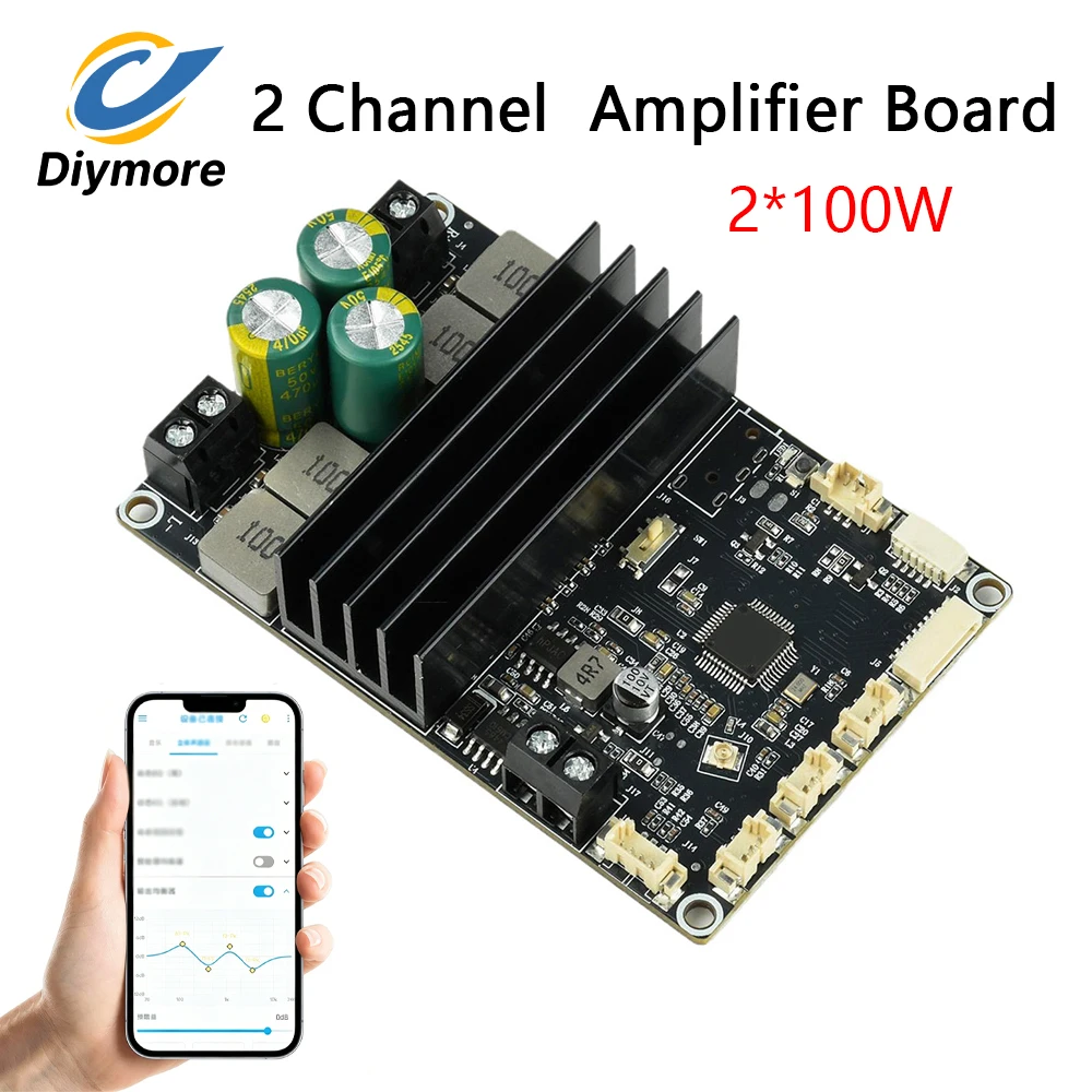 DC 9-30V Bluetooth Power Amplifier Module 2×100W Dual Channel APP Tuning Audio Board for Home Outdoor Speaker DIY Audio Upgrade