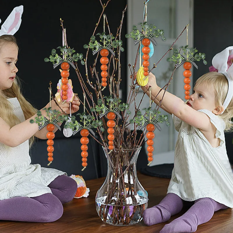 

Carrots Wood Bead Easter Decor Bunny Carrot Shaped DIY Wooden Bead String Happy Easter Day Decoration For Home Kids Gift