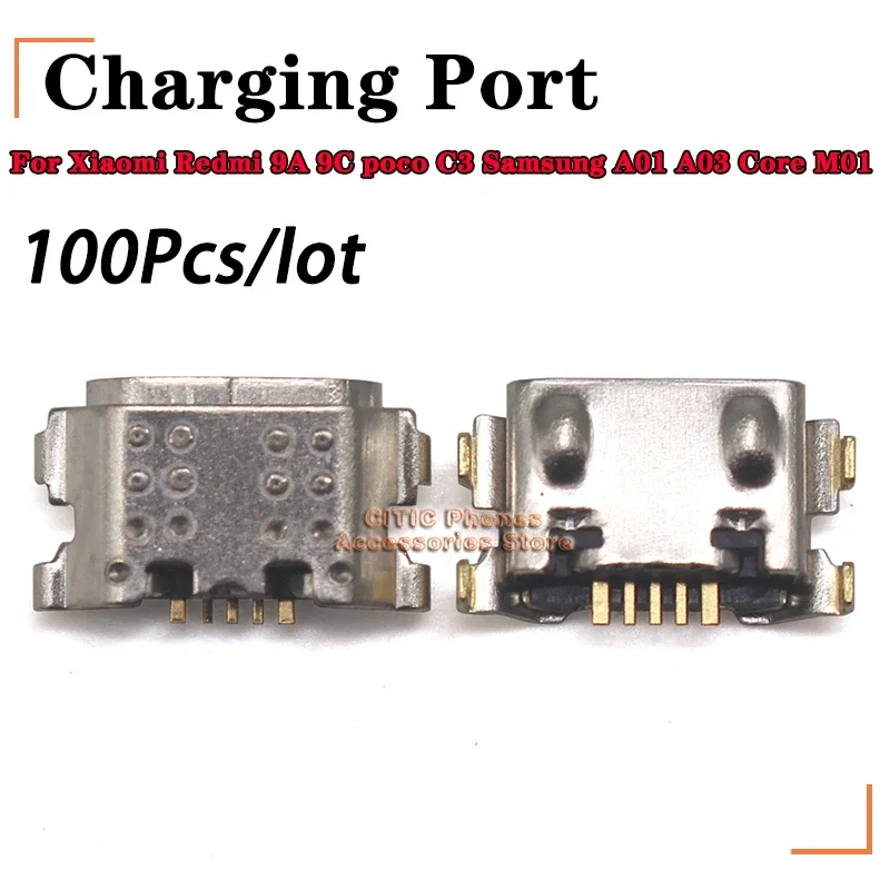 

100pcs/lot Micro USB 5pin Charger Charging Port Connector Plug New for Xiaomi Redmi 9A 9C poco C3 Samsung A01 A03 Core M01