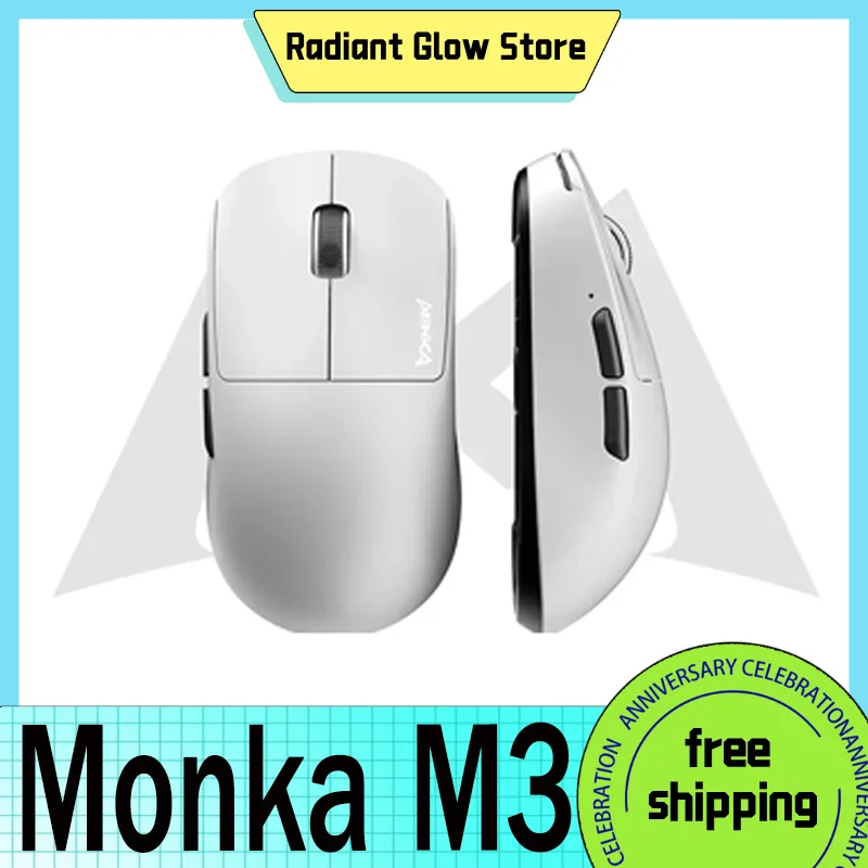 

Monka M3 Wireless Mouse Bluetooth 3 Mode Rgb Paw3395 Ergonomics Customized Lightweight For Gaming Mice Laptop Accessories Gift