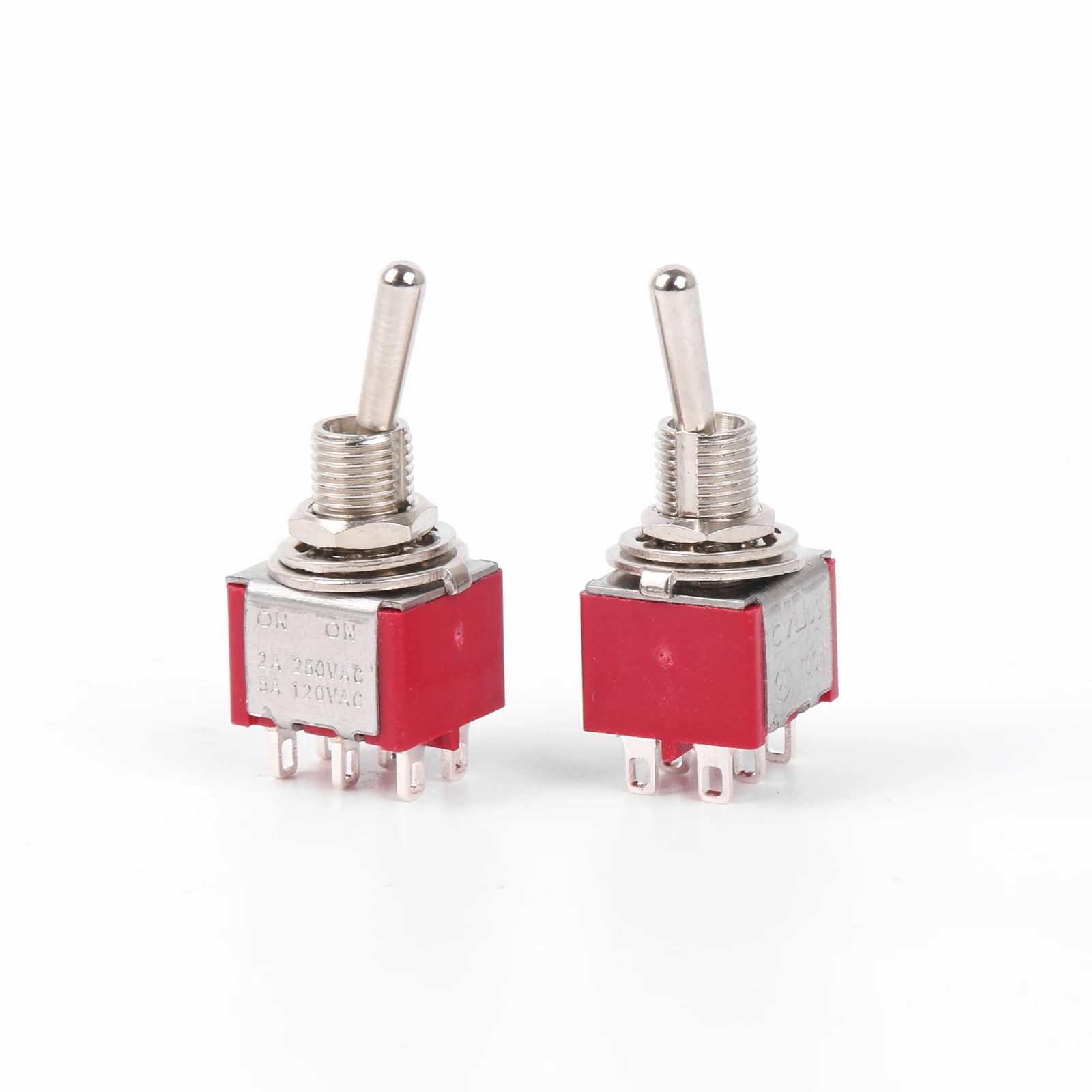 2pcs Red Electirc 2 Position Toggle Switch DPDT AC 125V 6A TGD3
