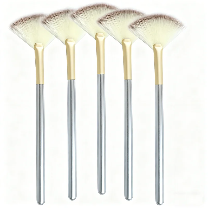 5 個ファンフェイシャルブラシソフトメイクアップアプリケーター木製ハンドルファイバーブラシグリコールピールマスク用化粧品ツール美容ブラシツール