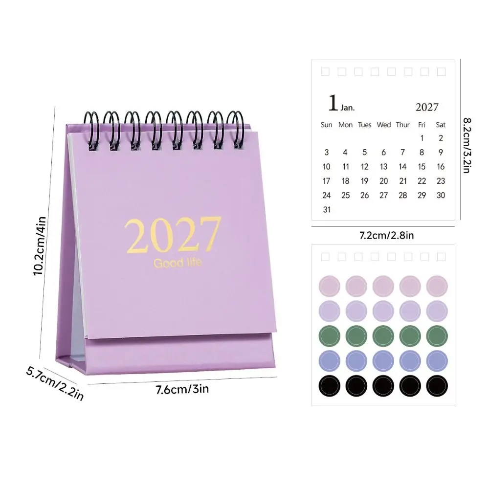 Jan 2027 Through Jun 2028 Monthly Calendar with Sticker English Calendar Desk Flip Calendar Foldable Steel Desktop Calendar