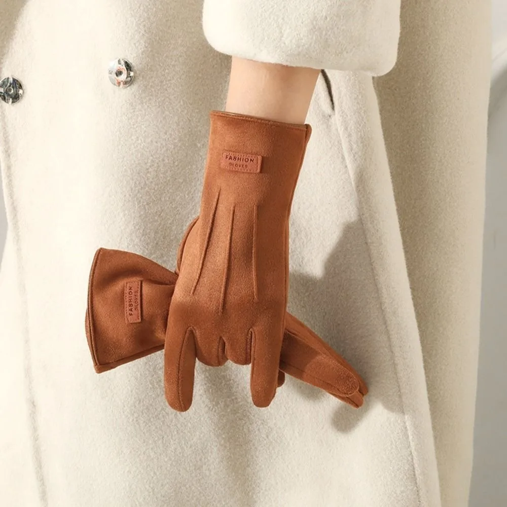 

All-Match Velvet Winter Cycling Gloves Soft Thick Women Mittens Solid Color Touch Screen Suede Gloves Autumn