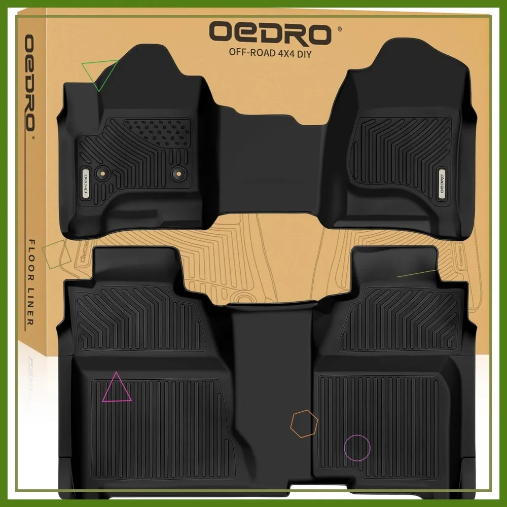 

Custom Fit All-Weather Floor Mats for 2014-2019 Silverado/Sierra Crew Cab with Bench Seat, Black TPE Full Set Liners