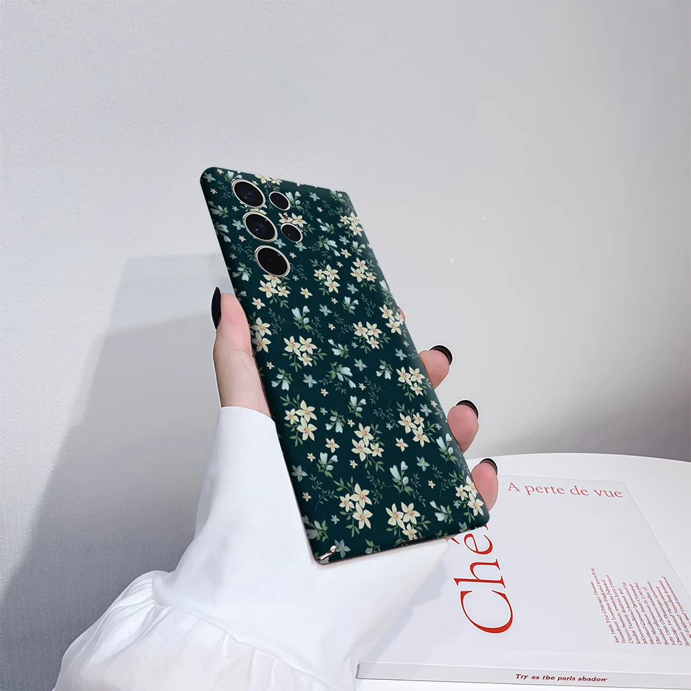 حافظة هاتف بأزهار باستيل خضراء لهاتف سامسونج جالاكسي S25 Ultra S24 S23 Ultra Plus غطاء خلفي بطبقة مزدوجة مقاوم للصدمات