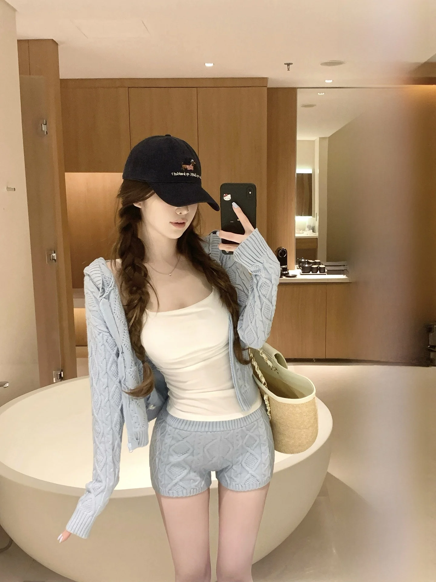 

Pure White Women's Knitted Hat Coat Short Pants Twist Flower Knitted Short Sleeve Spring Summer Fashion Ladies' Cardigan