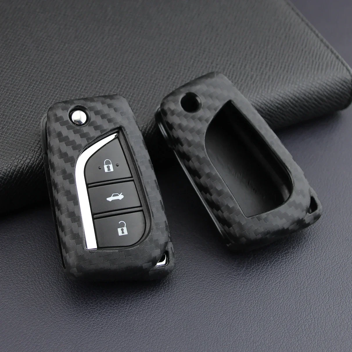 Für Toyota Camry RAV4 C-HR CHR Corolla Cross Hilux Carbon Fiber Flip Schlüssel Fob Fall Abdeckung Kette Ring 2018 2019 2020 2021 2022 2023