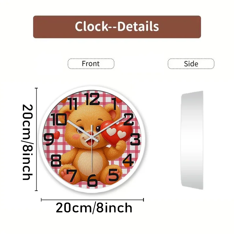 Love Of Little Bear Cartoon Round Silent Hanging Wall Clock,Suitable For Living Room,School,Study Room,Bedroom, Children's Gifts
