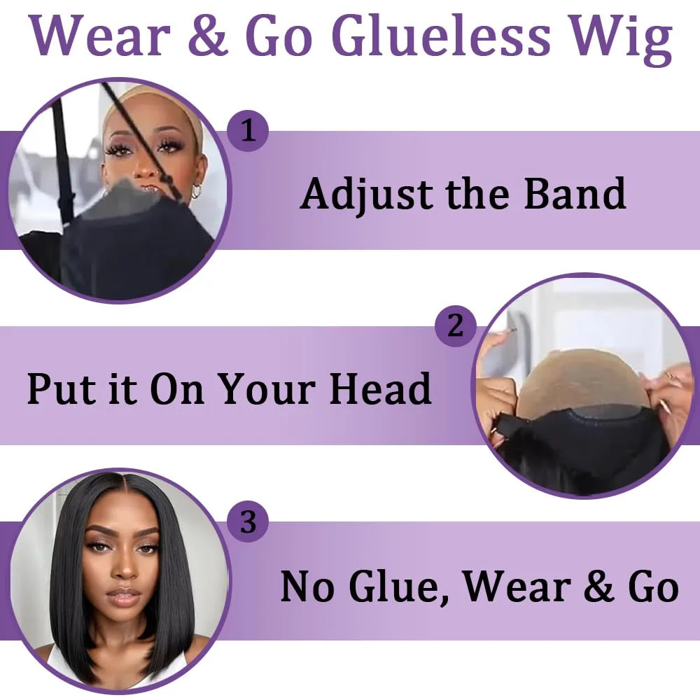 装着してすぐ使えるグルーレスウィッグ人毛プレプラッキング済みプレカット5x5 HDレースクロージャーボブウィッグストレートショートボブウィッグ人毛