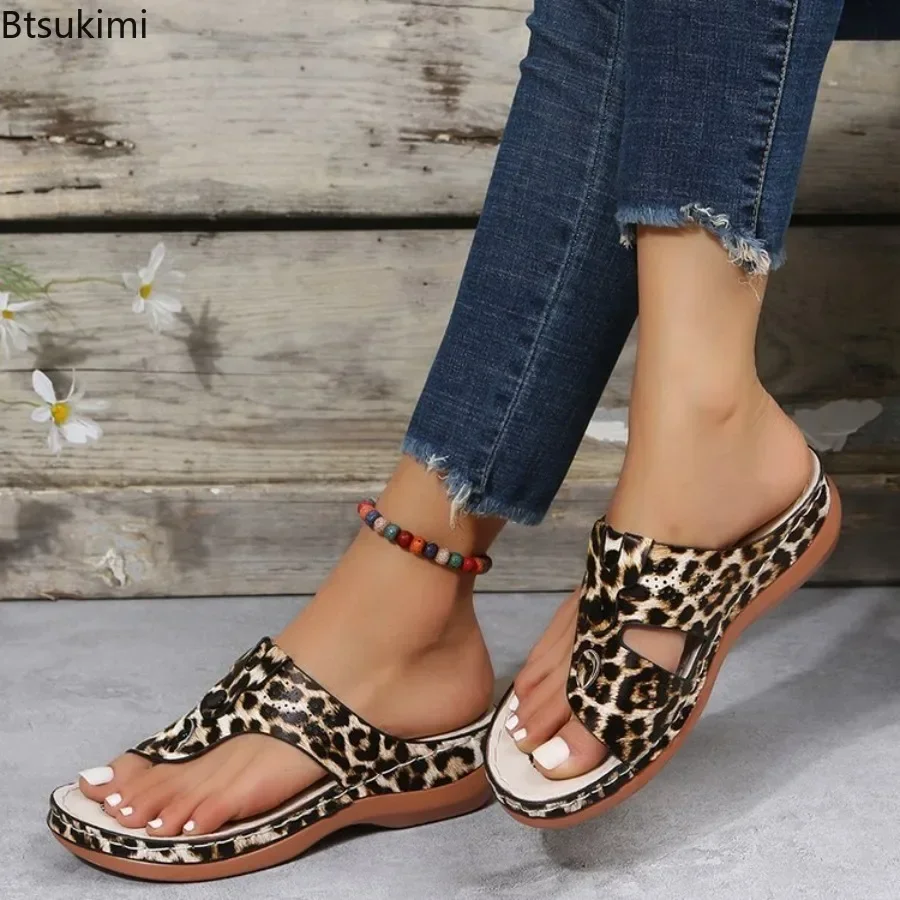 2024 Women's Casual Slippers Peep Toe Wedge Heels Summer Sandals Lady Non Slip Slippers Beach Sandals for Women Large Size Shoes