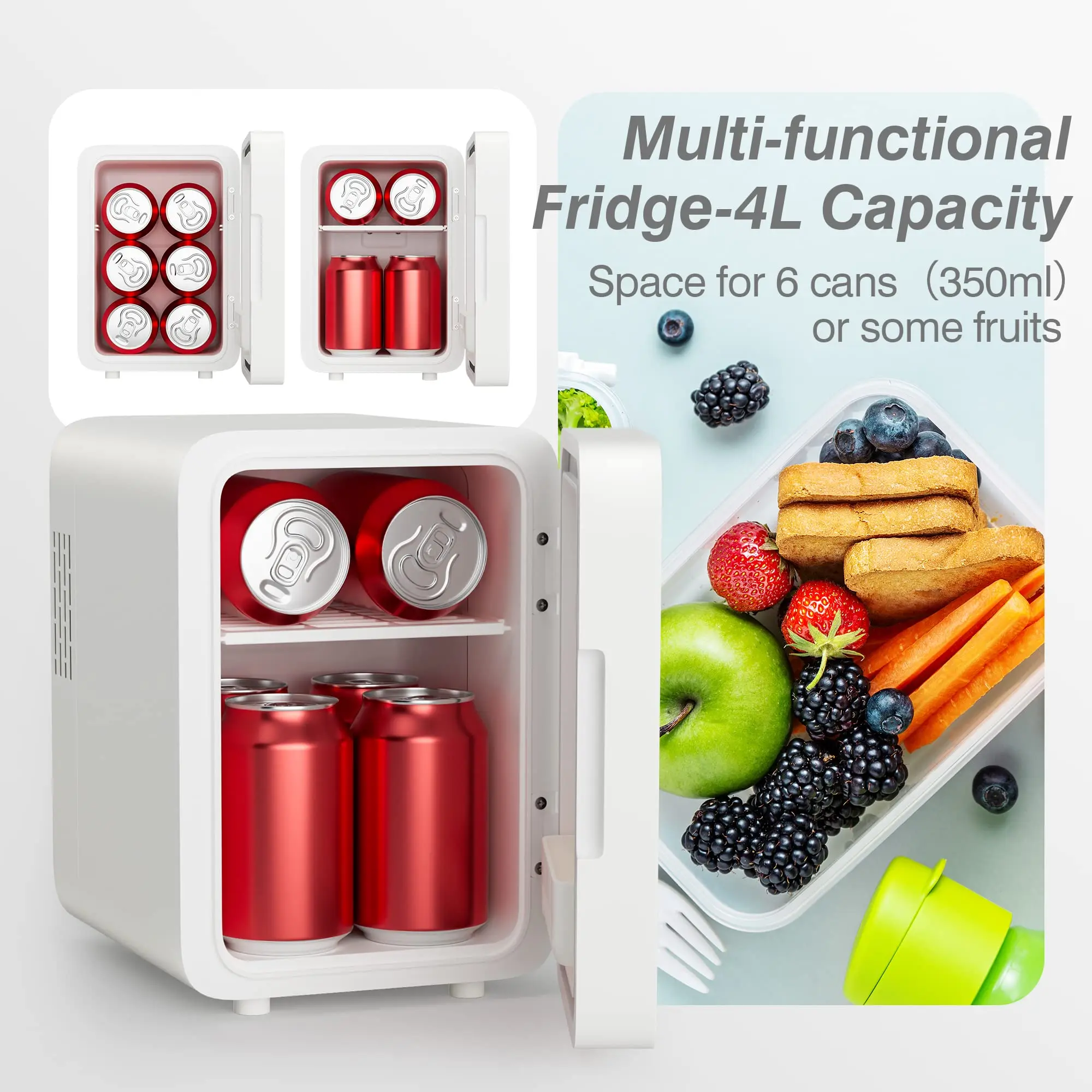 Mini Fridge with Dimmable LED Mirror 4 Liter Easy-Take Skincare Fridge Small Refrigerating Makeup for Bedroom Car Portable