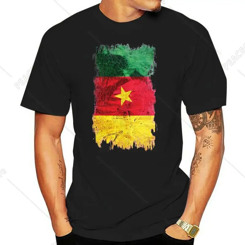 Cameroon Grunge Flag Mens T-Shirt Tee Top Cameroun Football Cameroonian Shirt Loose Size Top Tee Shirt