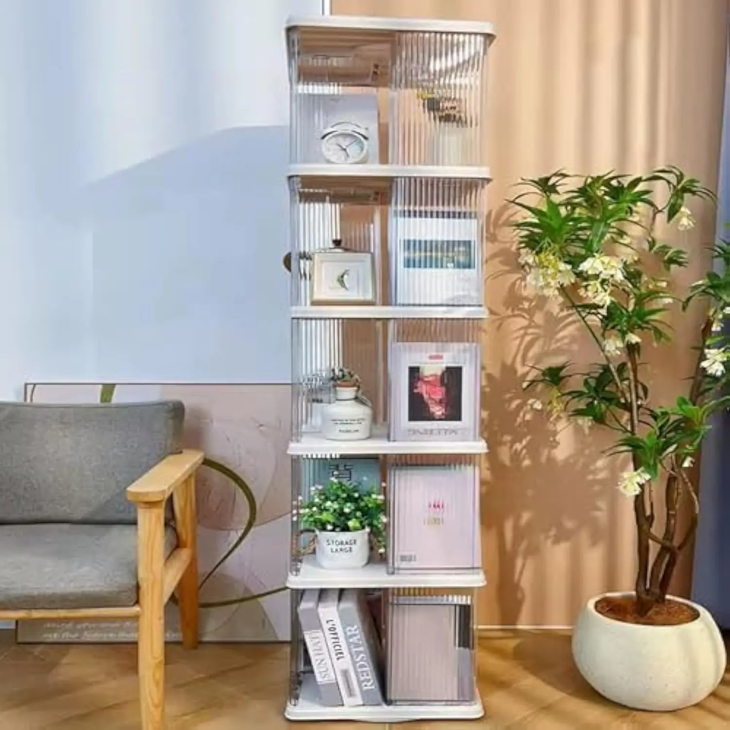 

Rotating Bookshelf Tower, 360 Display Spinning Bookshelf,Small Corner Bookshelf for Small Space,Suitable for Bedrooms, Living L