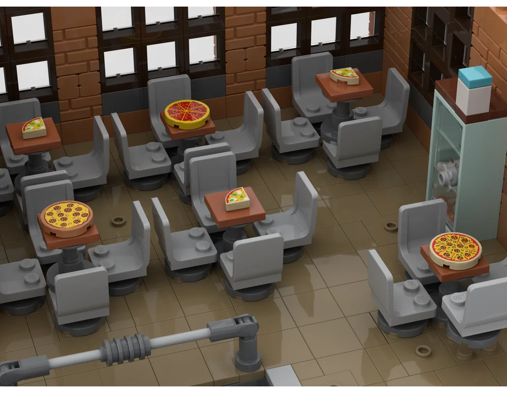 ตัวต่อ Moc Building Bricks ชุดหมู่บ้านฤดูหนาว - ร้านพิซซ่าและศิลปะ ชุดตัวต่อโมเดลเทคโนโลยีเมือง วิวถนนเมือง ของเล่นตัวต่อ