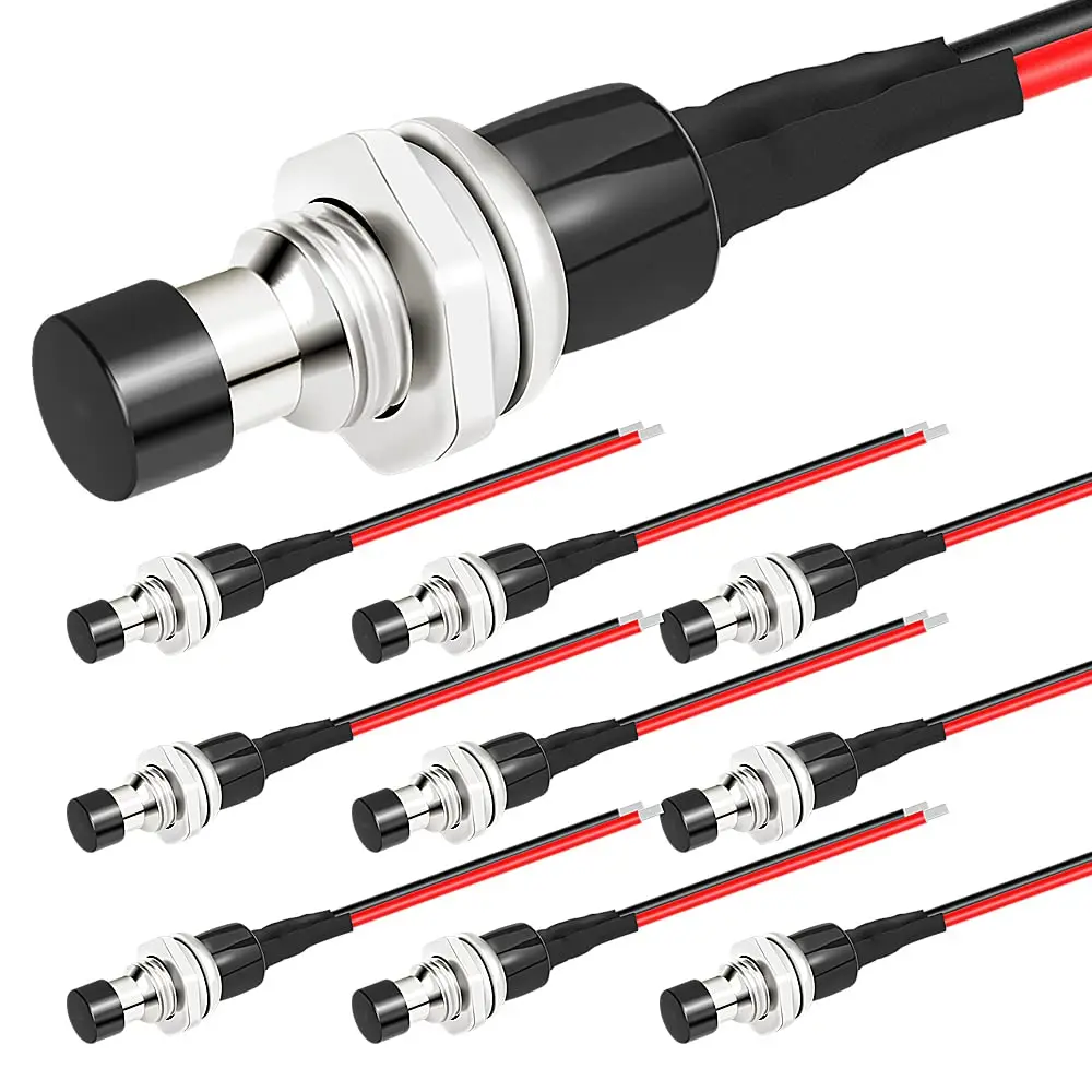 7mm 3V-6V-12V-24V-230V/1A Prewired Mini Momentary Push Button,SPST Nomal Open ON/Off 2 Pin Round Button for Model Railway Hobby
