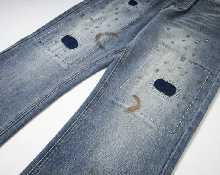 New Men Old Washed Eyes Ink Tag Denim Zipper Slim Fit Straight PANT Jeans Cotton Denim Pants Casual Jeans Size S M L XL #a11