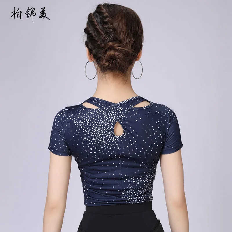 1pcs/lot woman print latin dancing top female ballroom waltz dancing top