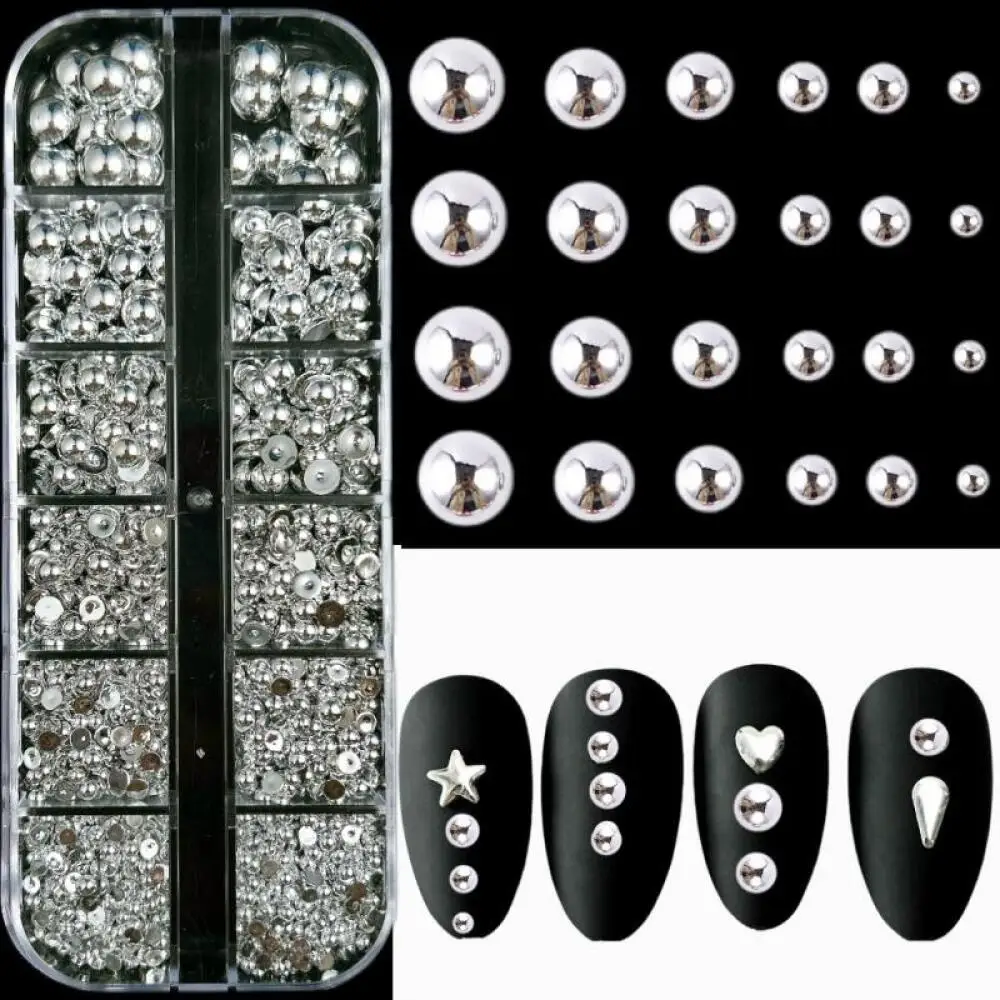1 Box Künstliche Halbrunde Perlen-Nagelcharms, 3D Mehrfarbige Flachboden-Perlen-Nagelkunst-Dekorationen für DIY-Nägel – Detail 6