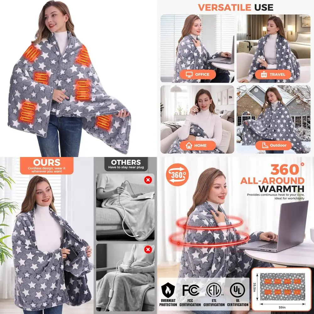 

Портативное беспроводное одеяло с подогревом и перезаряжаемой батареей емкостью 20 000 мАч, 59 x 35,5, 3 уровня нагрева, темно-синий