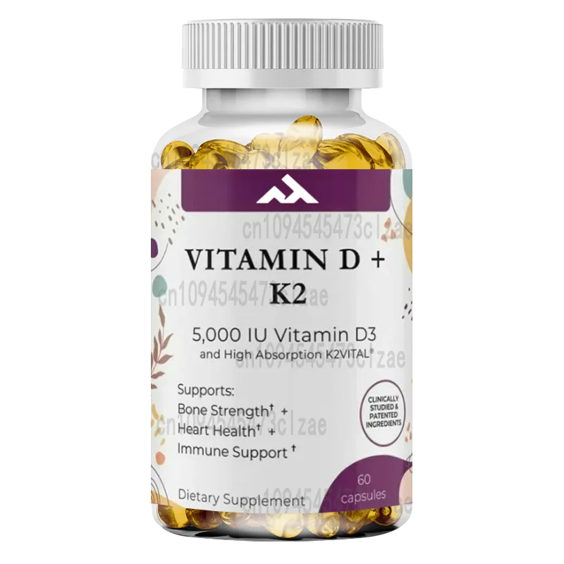 

Vegetarian Plant Vitamin D3+K2 (MK7) Supplement, Bone and Heart Health, Non GMO, 60 Capsules