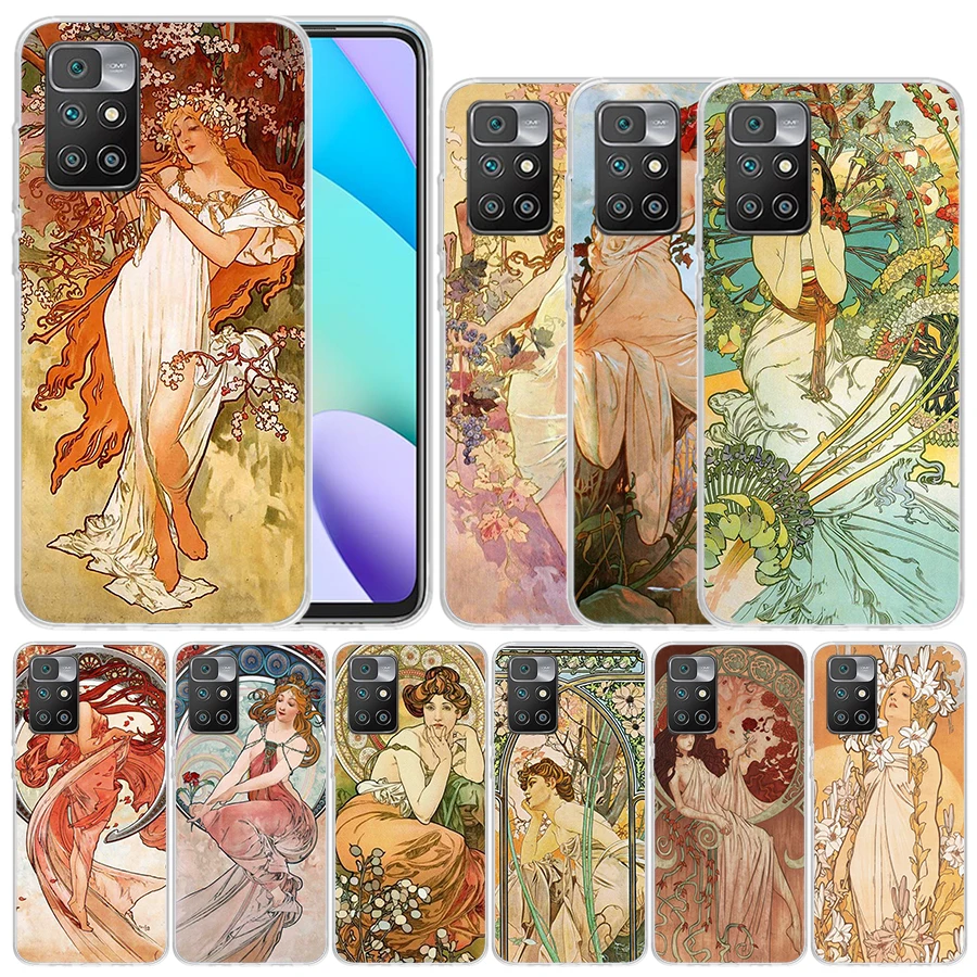 Alfons Mucha Primavera Soft Cover for Redmi 12 12C 10 10A 10C 9 9A 9C 9T Print Phone Case 8 8A 7 7A K20 6 Pro 6A S2 K40 Pattern