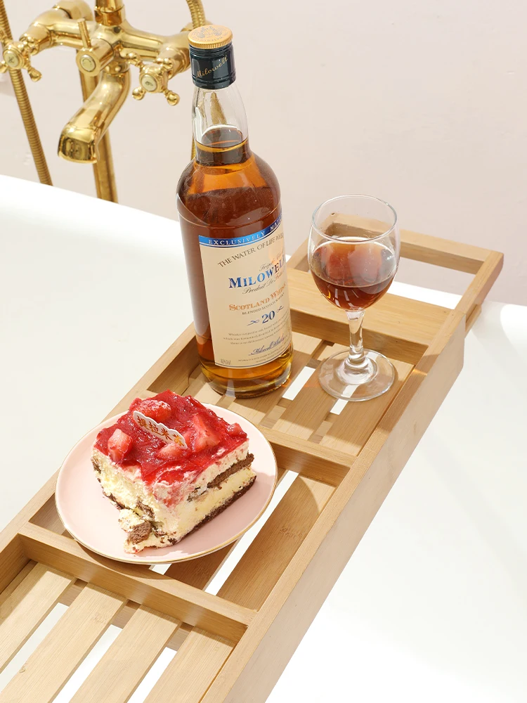 

Batoom Adjustable Bamboo Bath Tub Ra Storage Organizer elf Elely Designed Space Saver for Soaking And Bathing
