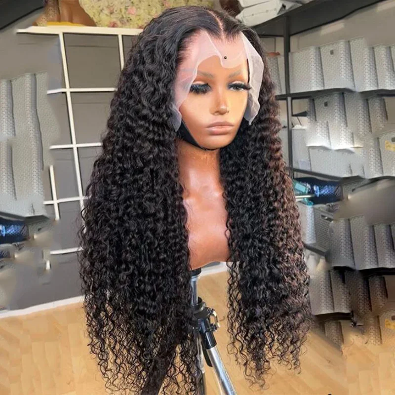 

Black Kinky Curly Lace Front Wig For Women 26Inch 180 Density With BabyHair Heat Resistant Glueless Preplucked Mached All Skins