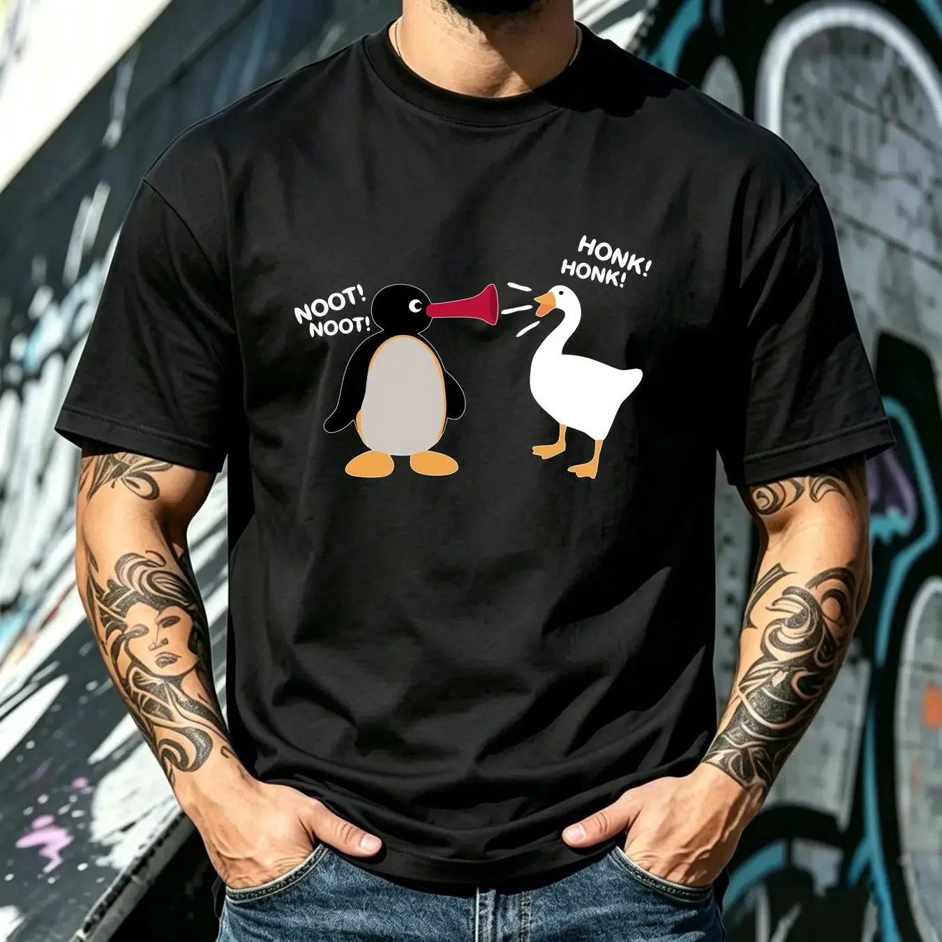 washed T Shirt Noot Honk Kids Pingu Untitled Goose Game Funny vintage Washed Casual Top For Everyday Wear streetwear Versatile