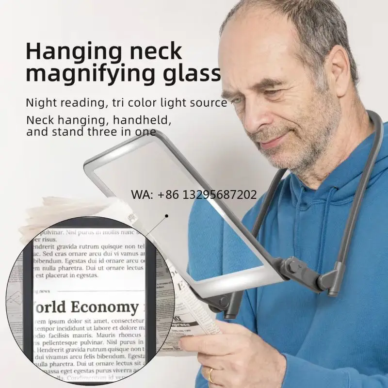 

3X Magnifying Glass with Light and Stand Foldable Hand-held Magnifiers 40LED Luminous Magnifying Glass Neck for Elderly Reading