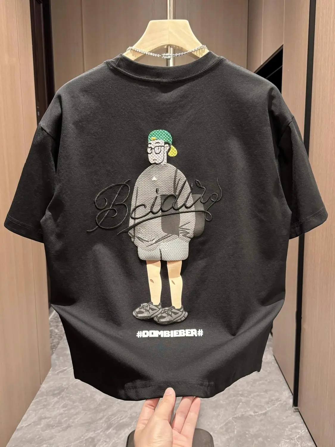 100℅ Cotton Print Top Baggy Man Tee Shirts O Neck Embroidery T