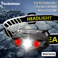 Mini LED Headlamp Motion Sensor USB Headlight USB Rechargeable Waterproof Head Torch 5 Modes Head Lamp for Fishing Camping