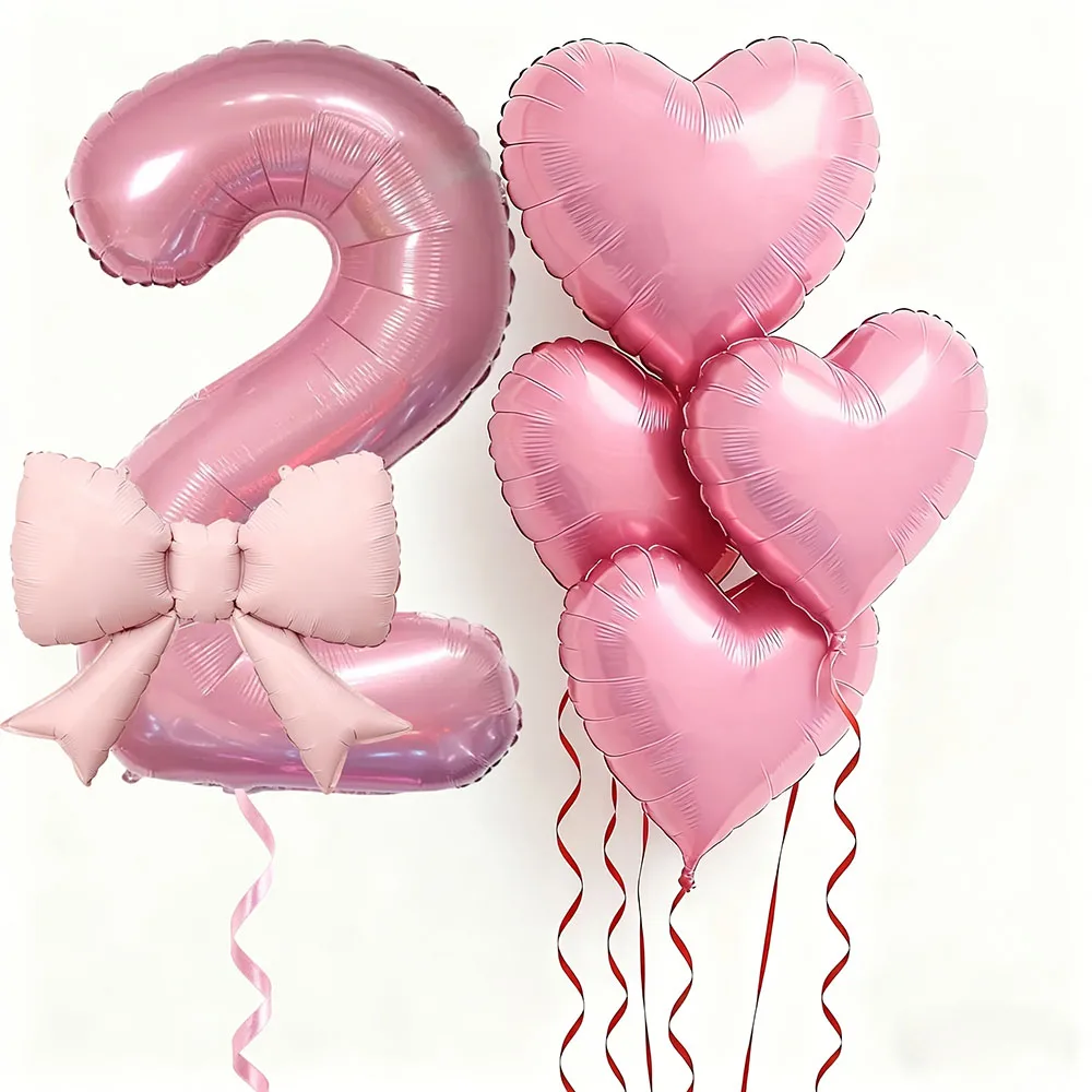 6 Stück rosa Schleifen-Herzballons mit 32 Zoll großen rosa Zahlen-Folienballons für Geburtstagsfeiern, Hochzeiten, Verlobungen, Jubiläen, Dekoration – Detail 9