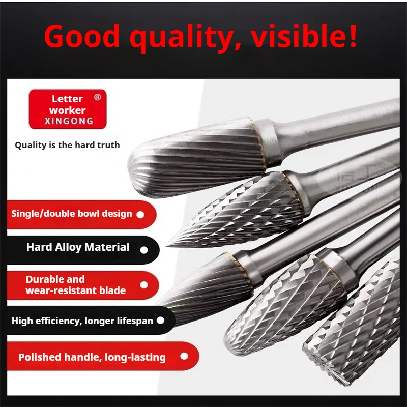 3mm 6mm Tungsten Carbide Burr Set, Single/Double Cut Hard Alloy Rotary File Bits for Woodworking Grinding Carving Polishing